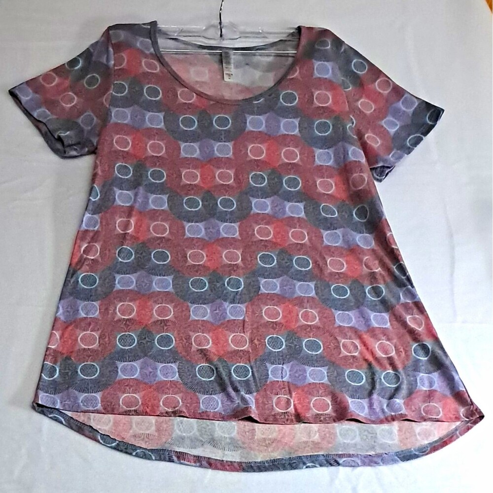 LuLaRoe Women’s M Multicolor Geometric Round Neck Short Sleeve Tunic T-Shirt